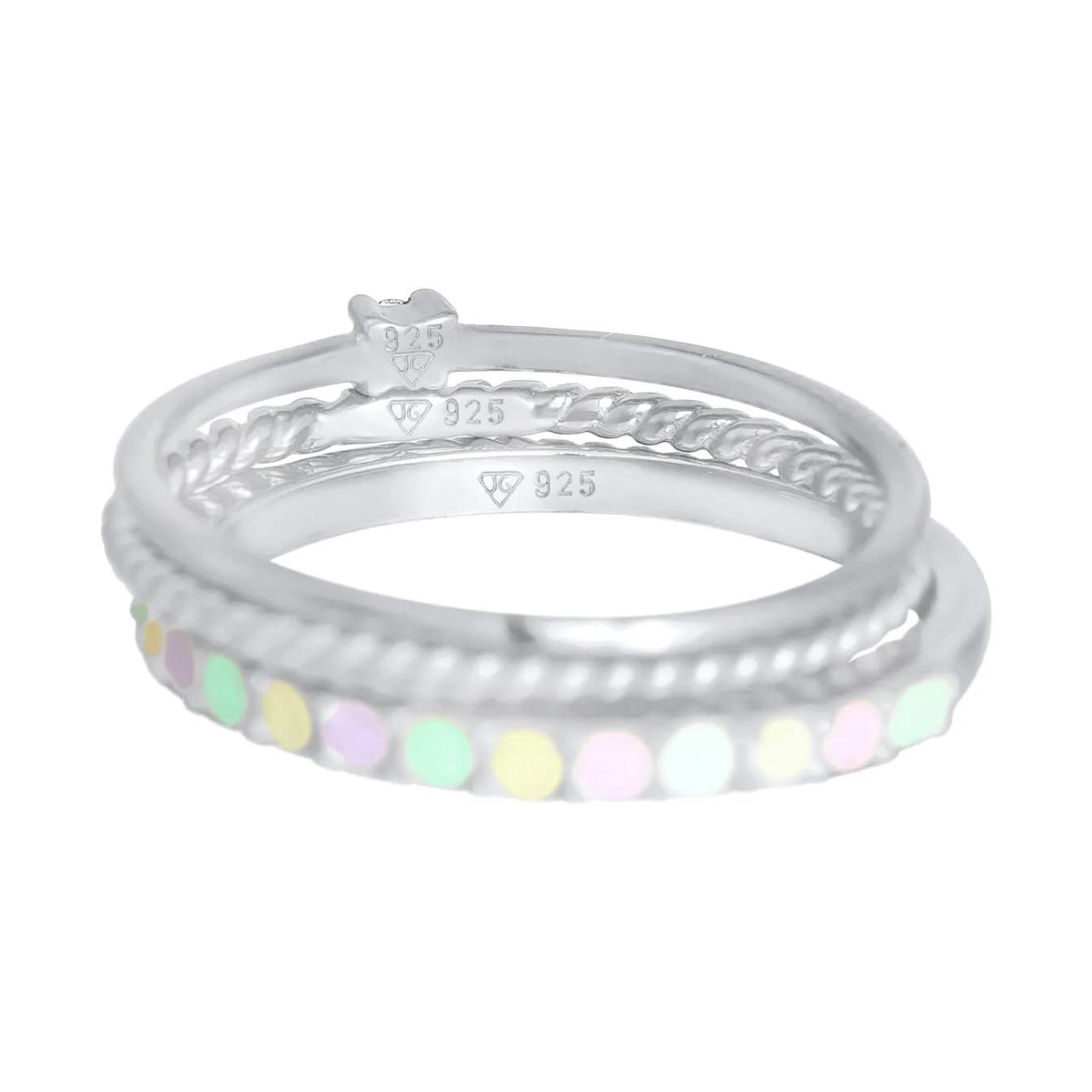Elli "Ringset | Emaille, Kristall (weiß)< Ringe|Silber
