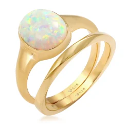 Elli "Ringset | Opal ( Weiß )< Ringe|Vergoldet