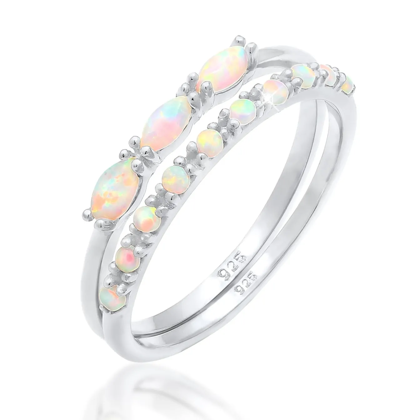 Elli "Ringset | Opal ( Weiß )< Ringe|Silber