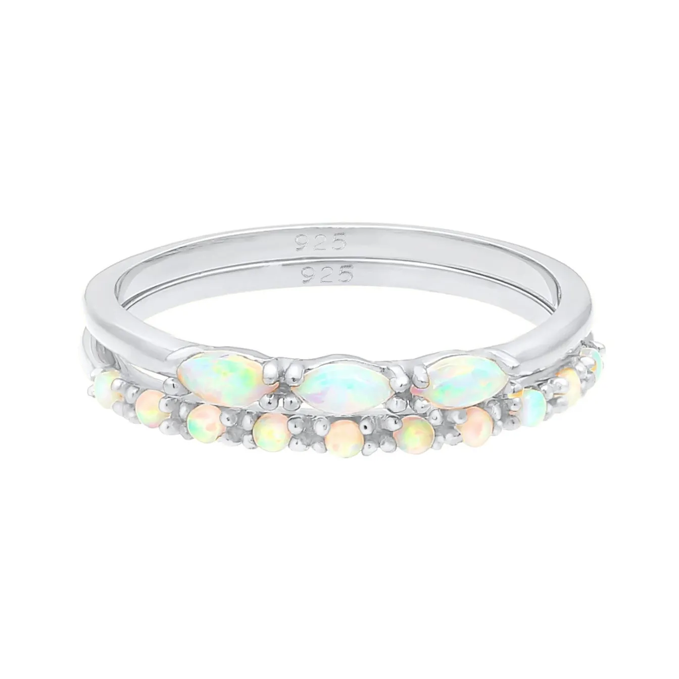Elli "Ringset | Opal ( Weiß )< Ringe|Silber