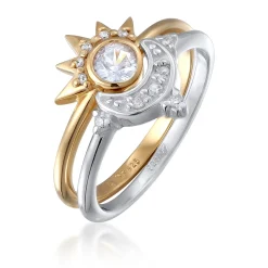 Elli "Ringset Astro | Zirkonia (Weiß)< Vergoldet|Symbol-schmuck