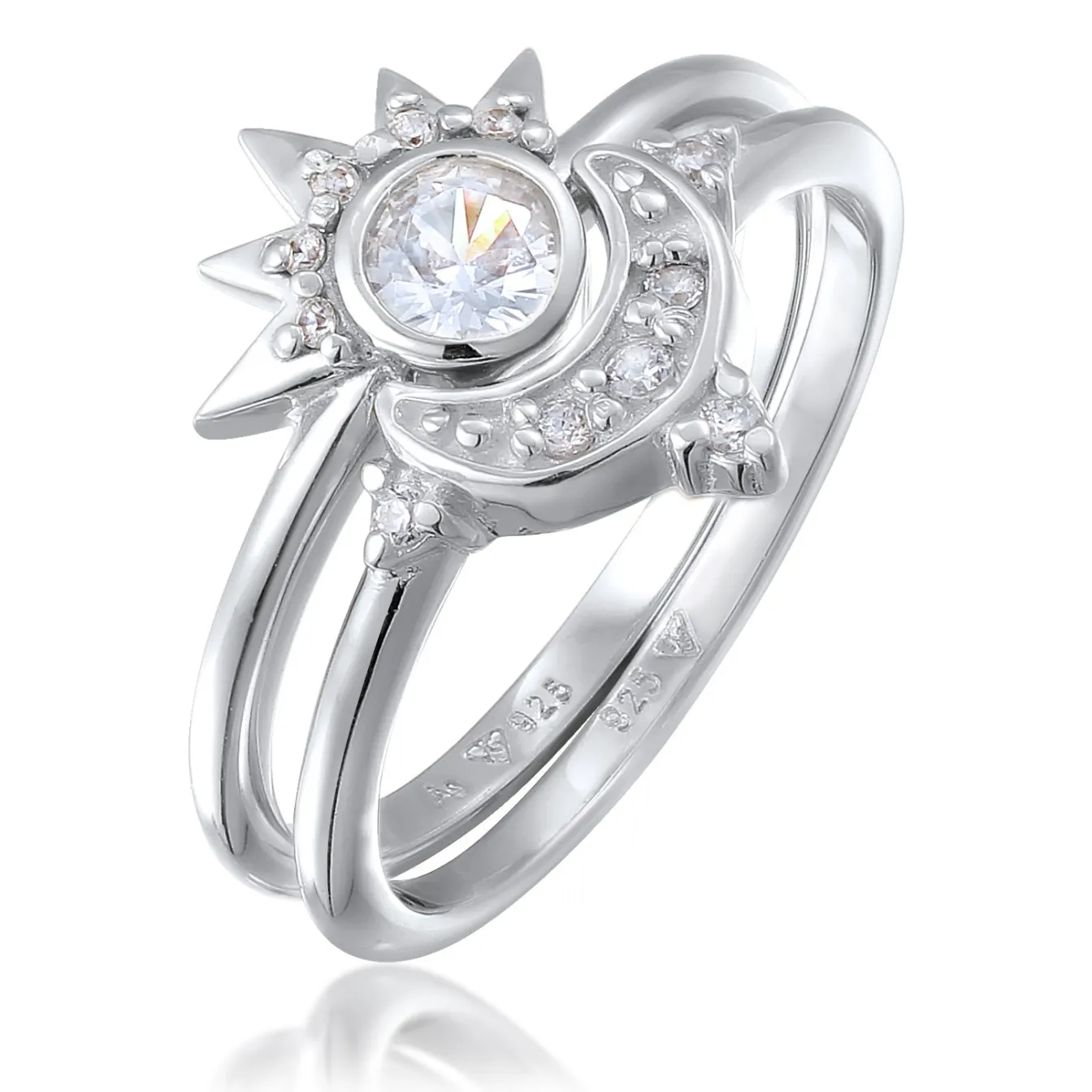 Elli "Ringset Astro | Zirkonia (Weiß)< Vergoldet|Symbol-schmuck