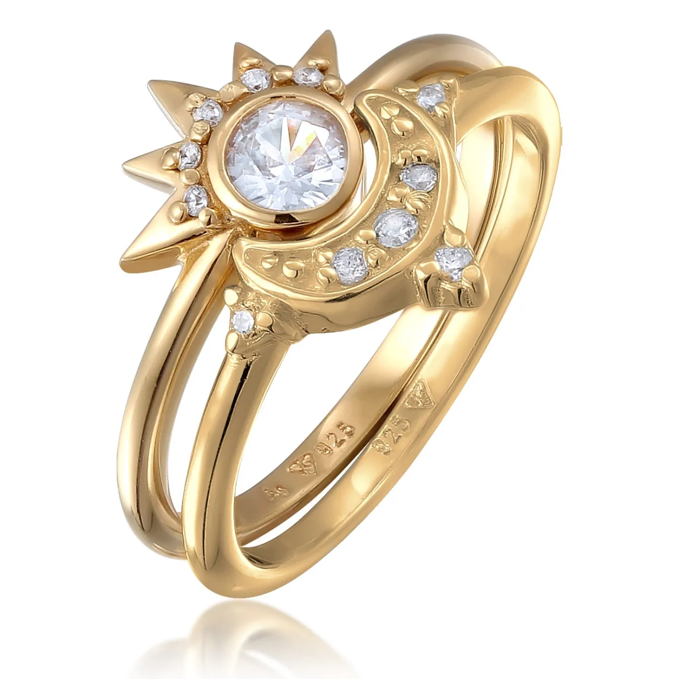 Elli "Ringset Astro | Zirkonia (Weiß)< Vergoldet|Symbol-schmuck