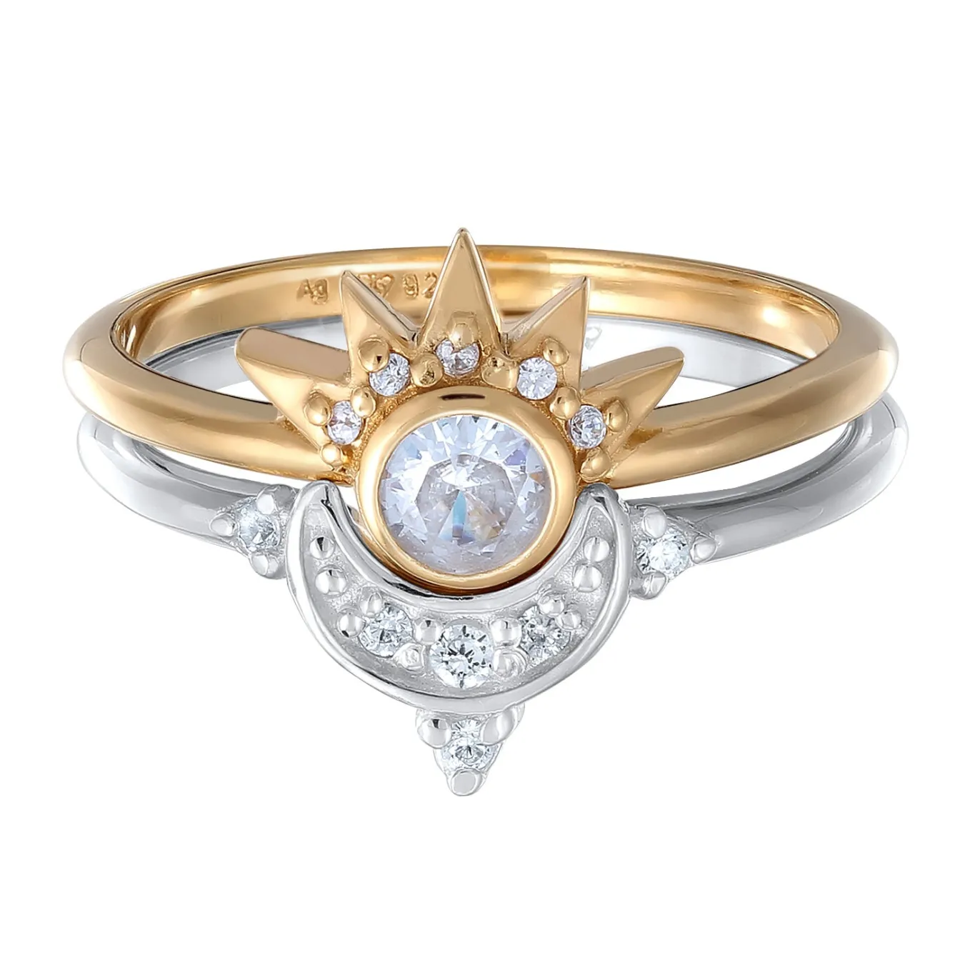 Elli "Ringset Astro | Zirkonia (Weiß)< Vergoldet|Symbol-schmuck