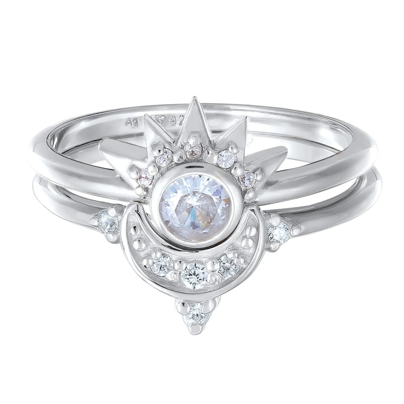 Elli "Ringset Astro | Zirkonia (Weiß)< Vergoldet|Symbol-schmuck