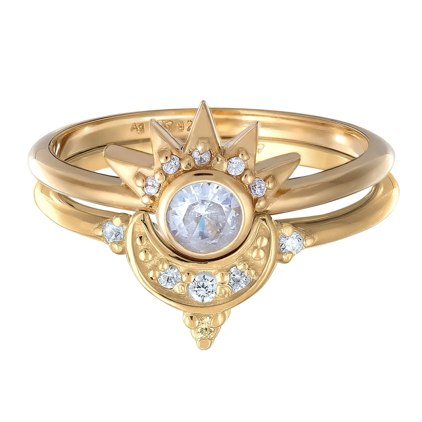 Elli "Ringset Astro | Zirkonia (Weiß)< Vergoldet|Symbol-schmuck