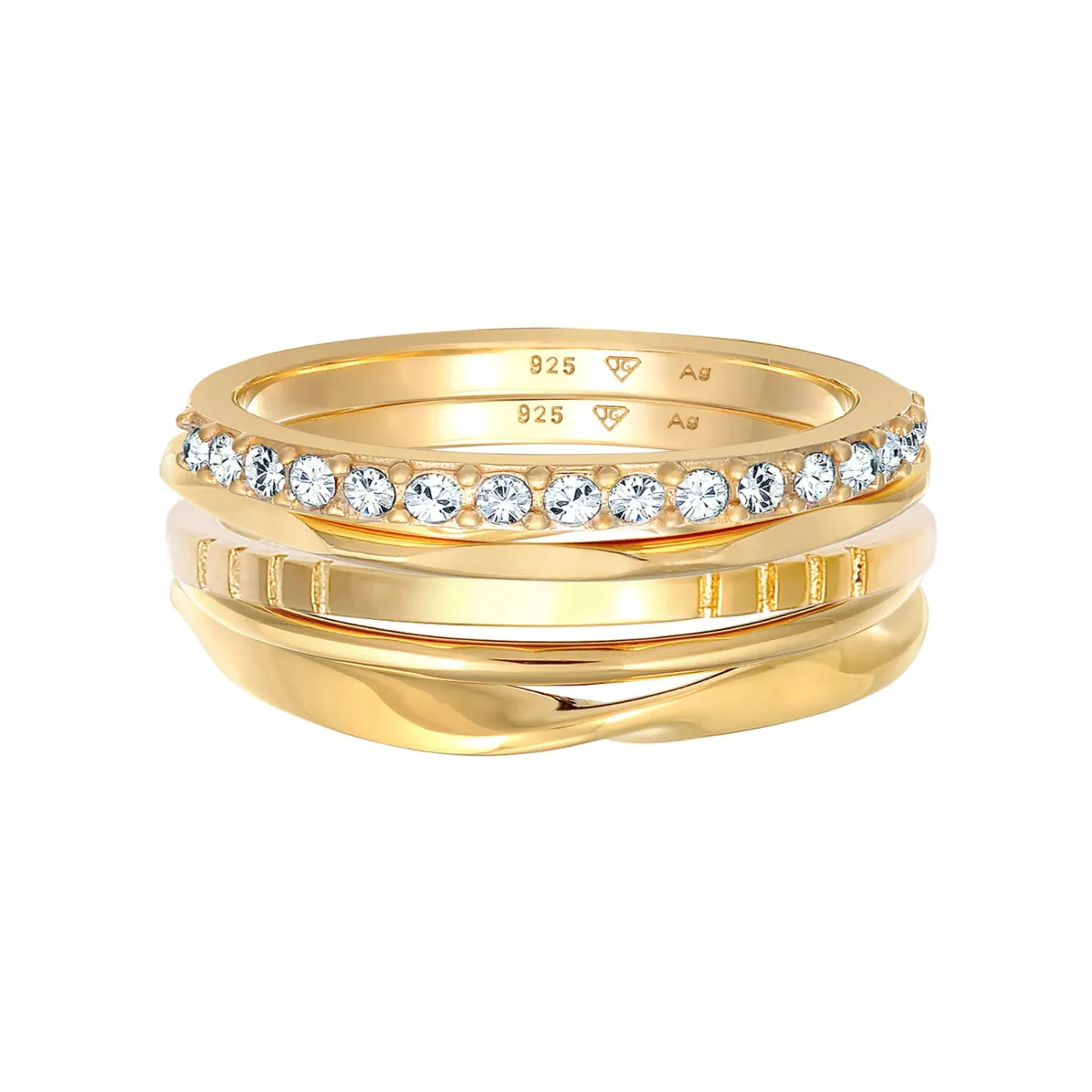 Elli "Ringset Basic | Glaskristall (Weiß)< Ringe|Vergoldet
