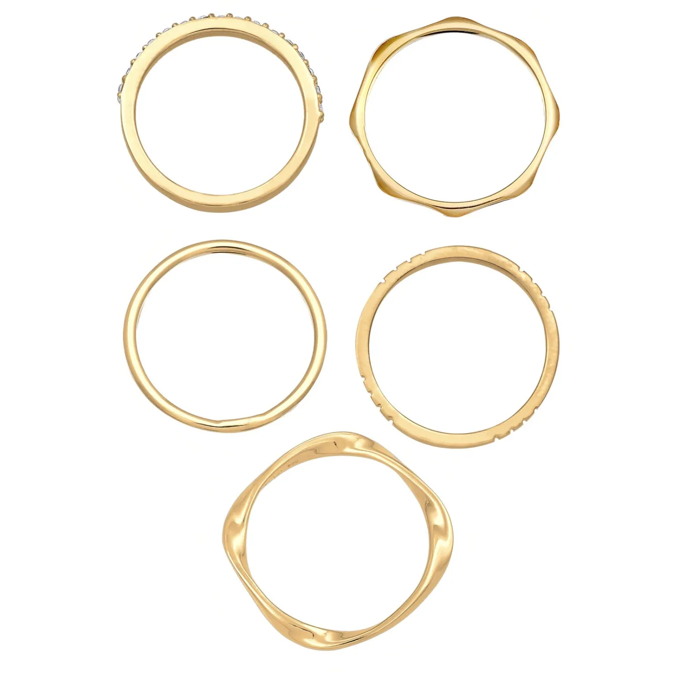 Elli "Ringset Basic | Glaskristall (Weiß)< Ringe|Vergoldet