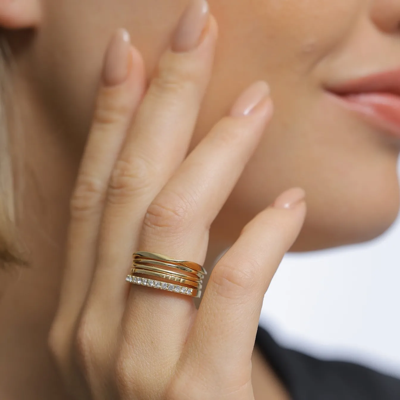 Elli "Ringset Basic | Glaskristall (Weiß)< Ringe|Vergoldet
