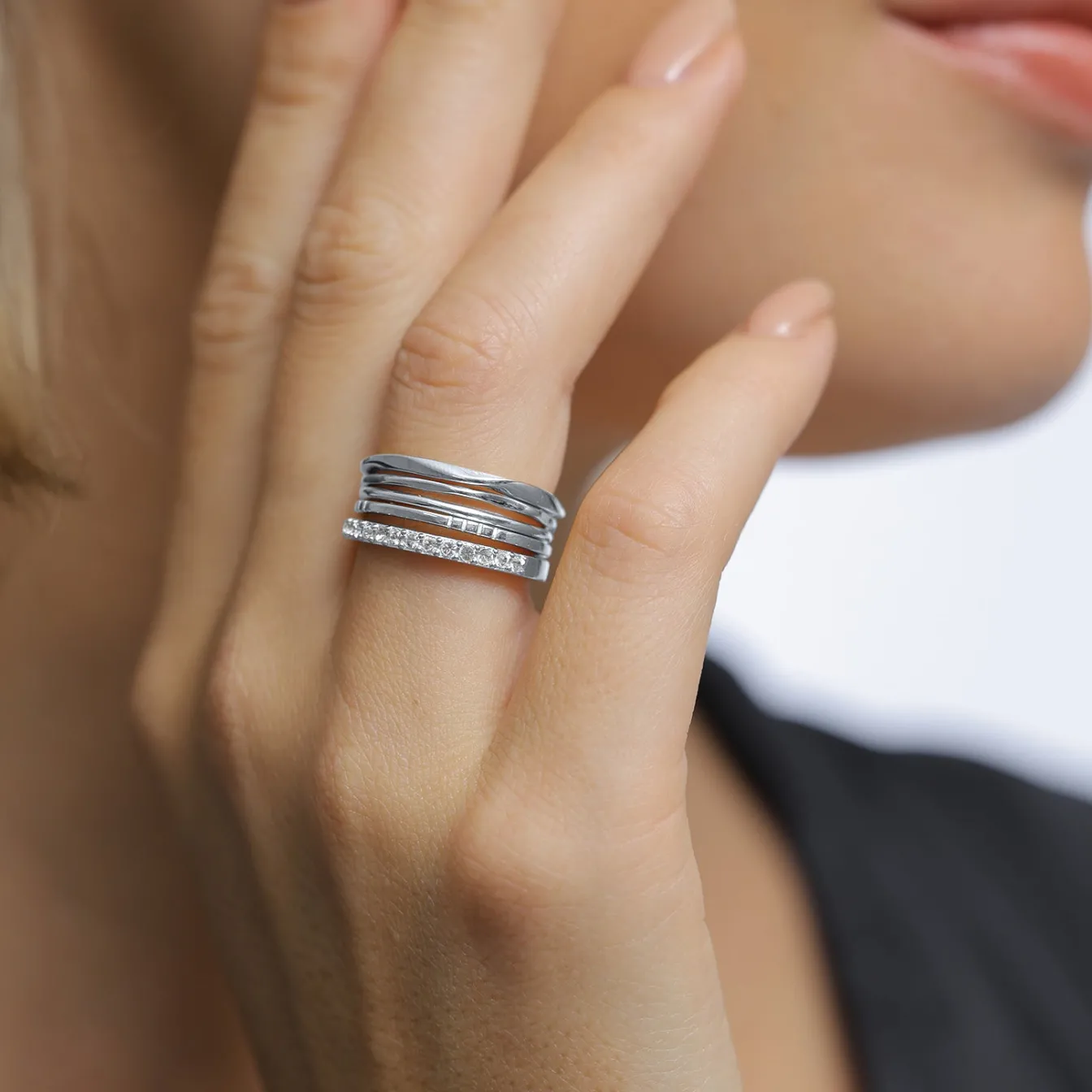 Elli "Ringset Basic | Glaskristall (Weiß)< Ringe|Vergoldet