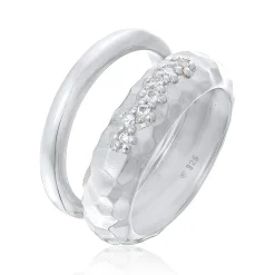 Elli "Ring-Set Gehämmert | Topas (Weiß)< Ringe|Silber