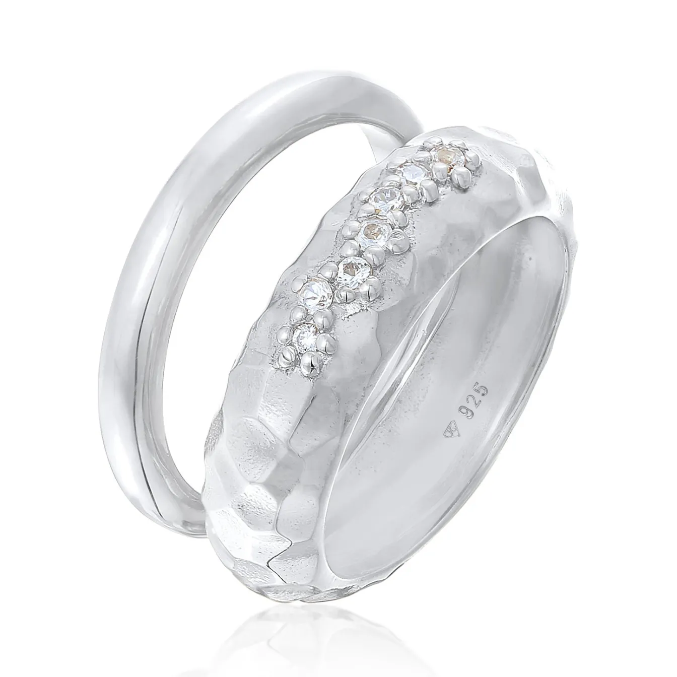 Elli "Ring-Set Gehämmert | Topas (Weiß)< Ringe|Silber