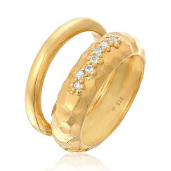 Elli "Ring-Set Gehämmert | Topas (Weiß)< Ringe|Silber