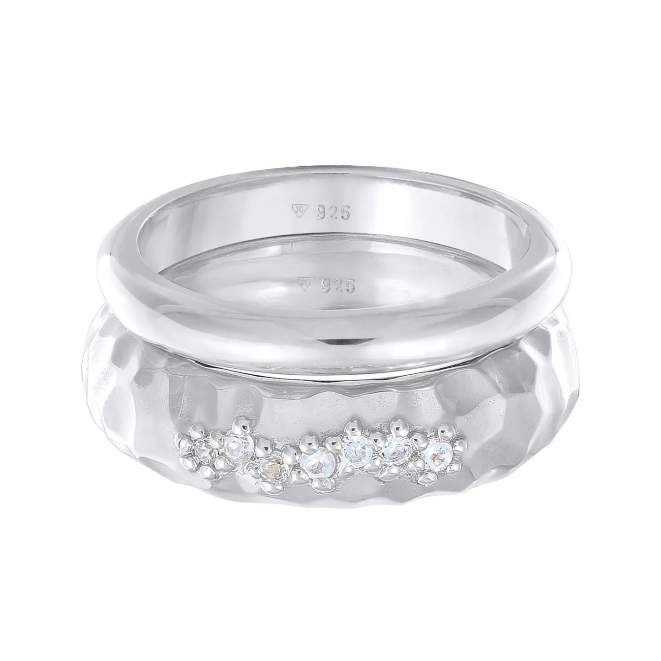 Elli "Ring-Set Gehämmert | Topas (Weiß)< Ringe|Silber
