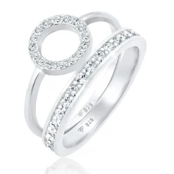 Elli "Ringset Kreis | Kristall (Weiß)< Ringe|Vergoldet