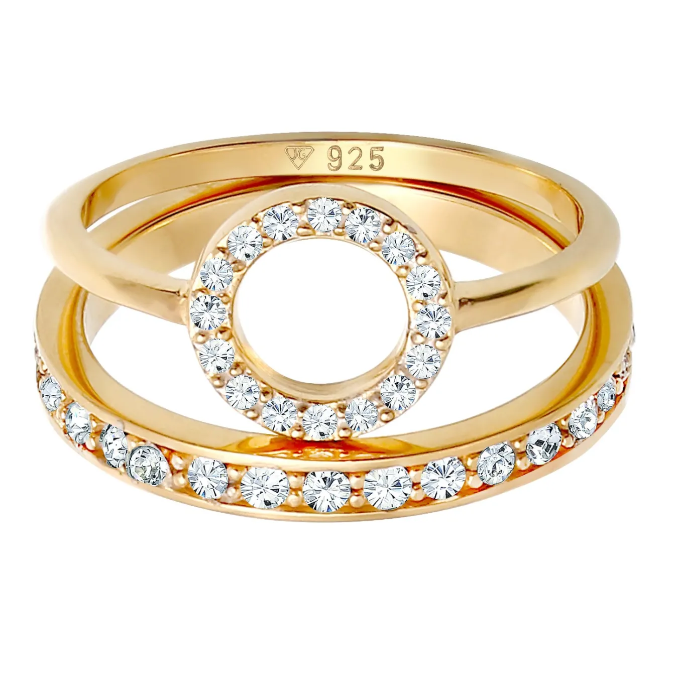 Elli "Ringset Kreis | Kristall (Weiß)< Ringe|Vergoldet