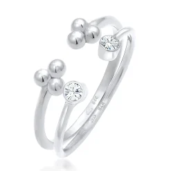 Elli "Ring-Set Kugel Offen | Kristall (Weiß)< Ringe|Silber