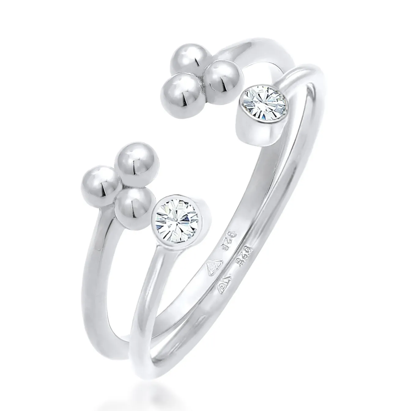 Elli "Ring-Set Kugel Offen | Kristall (Weiß)< Ringe|Silber