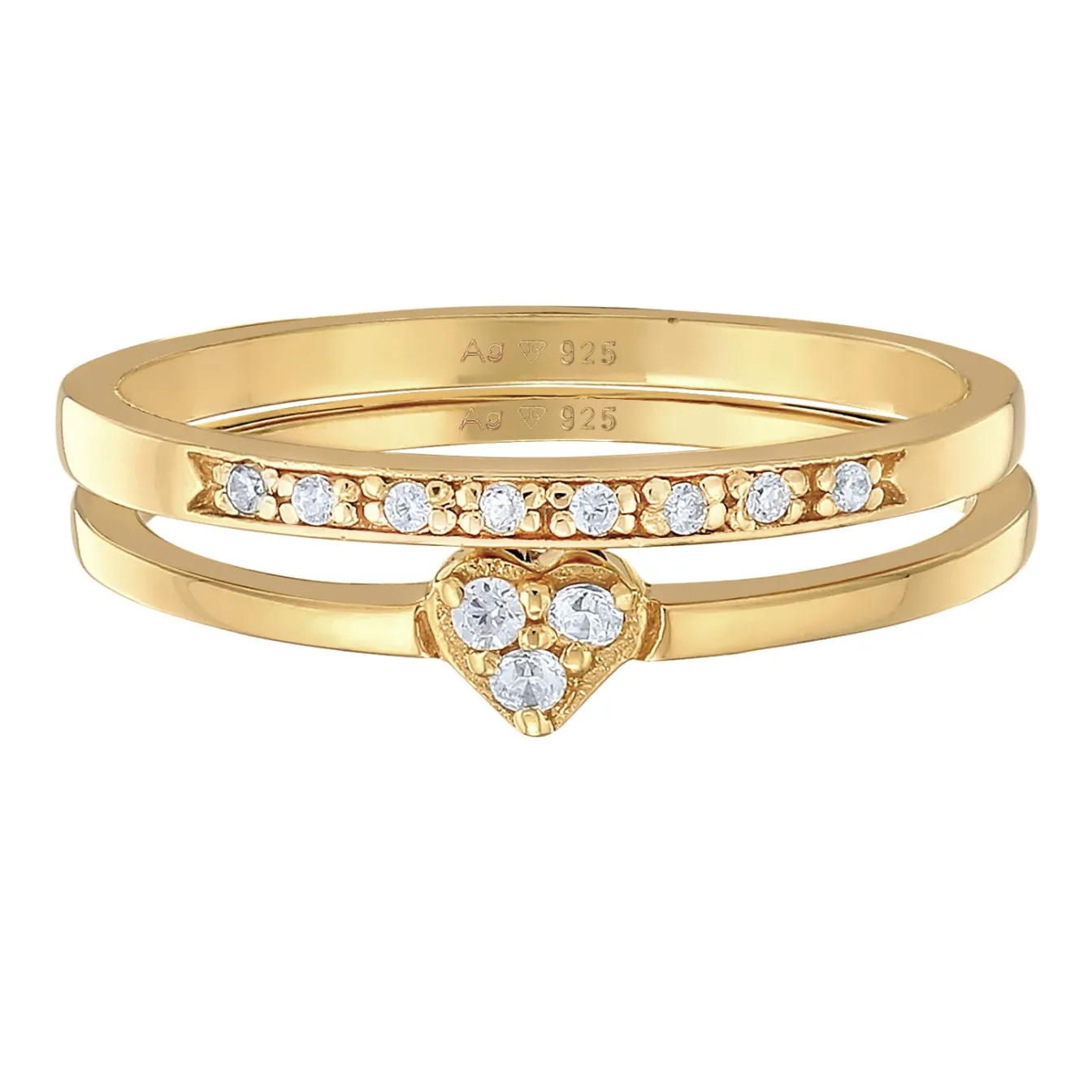 Elli "Ring-Set Memoire Herz | Zirkonia (Weiß)< Roségold|Symbol-schmuck