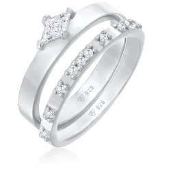 Elli "Ring-Set Solitär | Zirkonia (Weiß)< Ringe|Silber