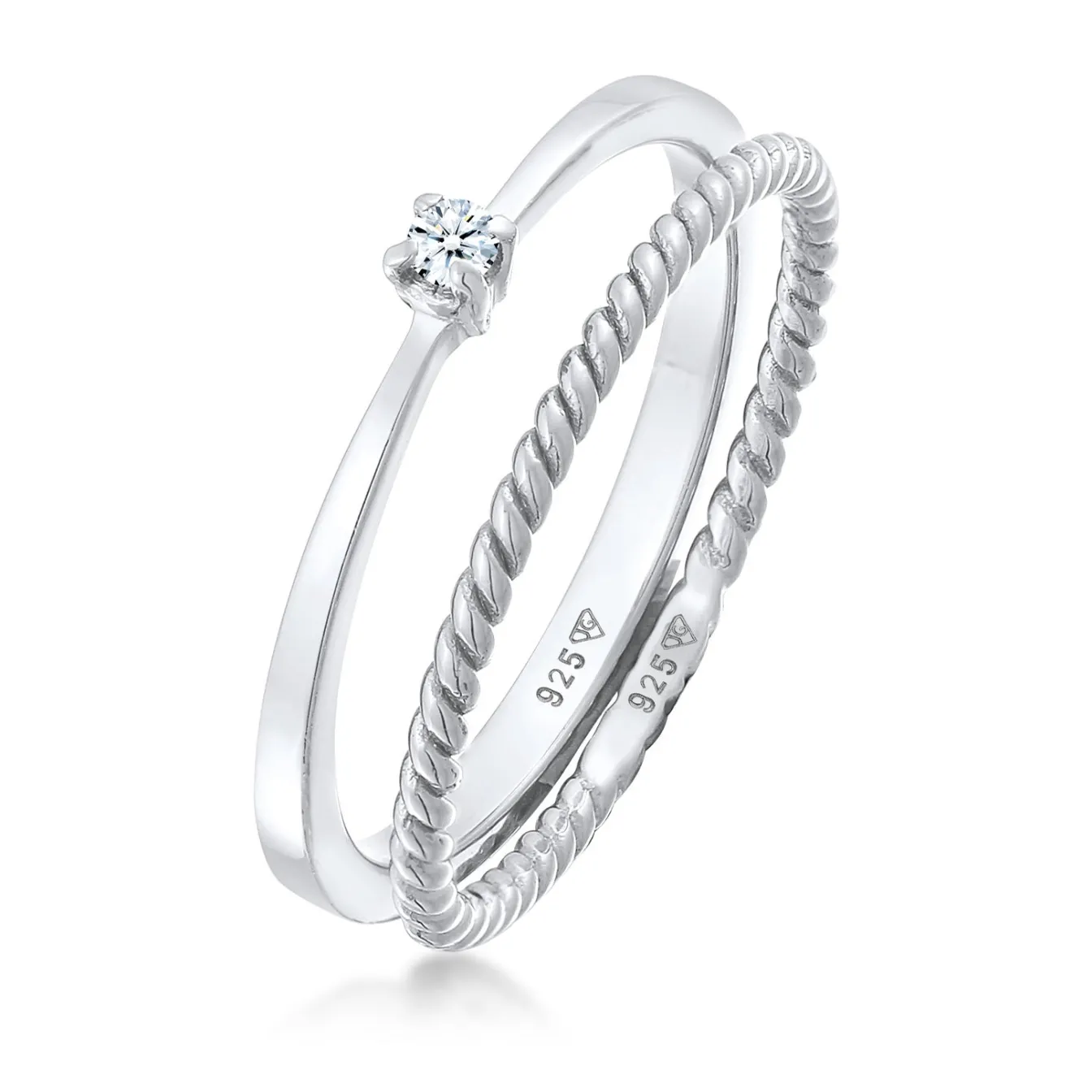 Elli "Ring-Set Verlobung | Diamant (weiß, 0.03 ct.)< Ringe|Silber