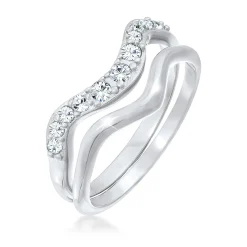 Elli "Ringset Welle | Kristallen (Weiß)< Ringe|Silber