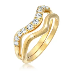 Elli "Ringset Welle | Kristallen (Weiß)< Ringe|Silber