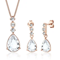 Elli "Schmuckset  | Kristall ( Weiß )< Roségold|Schmucksets