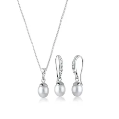 Elli "Schmuckset  | Süßwasserperle, Kristall ( Weiß )< Schmucksets|Schmucksets