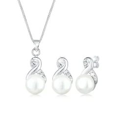 Elli "Schmuckset  Infinity | Süßwasserperle, Kristall ( Weiß )< Roségold|Symbol-schmuck