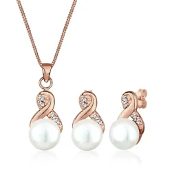 Elli "Schmuckset  Infinity | Süßwasserperle, Kristall ( Weiß )< Roségold|Symbol-schmuck