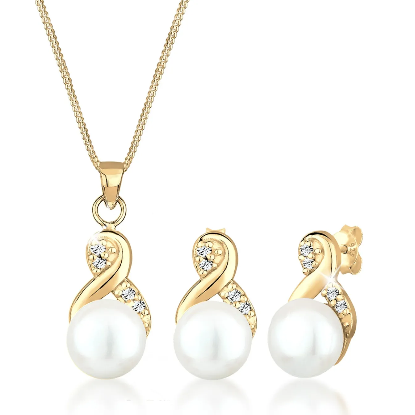 Elli "Schmuckset Infinity | Süßwasserperle, Kristall ( Weiß )< Roségold|Symbol-schmuck
