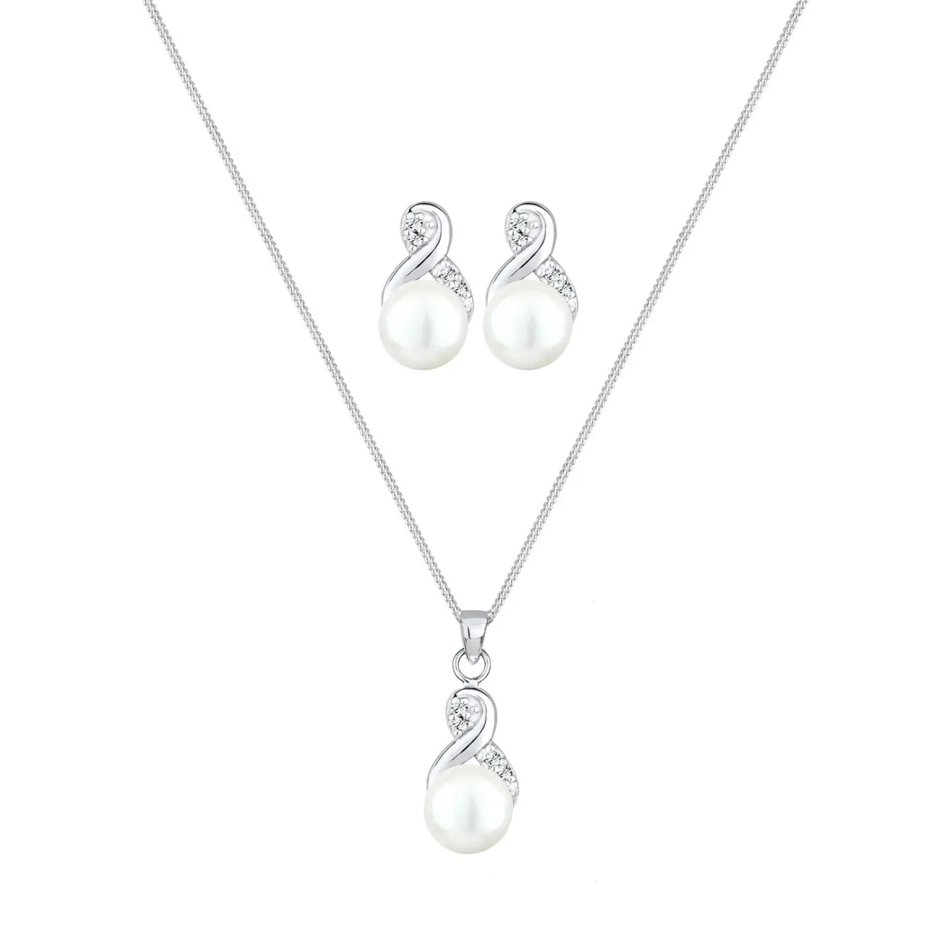 Elli "Schmuckset Infinity | Süßwasserperle, Kristall ( Weiß )< Roségold|Symbol-schmuck