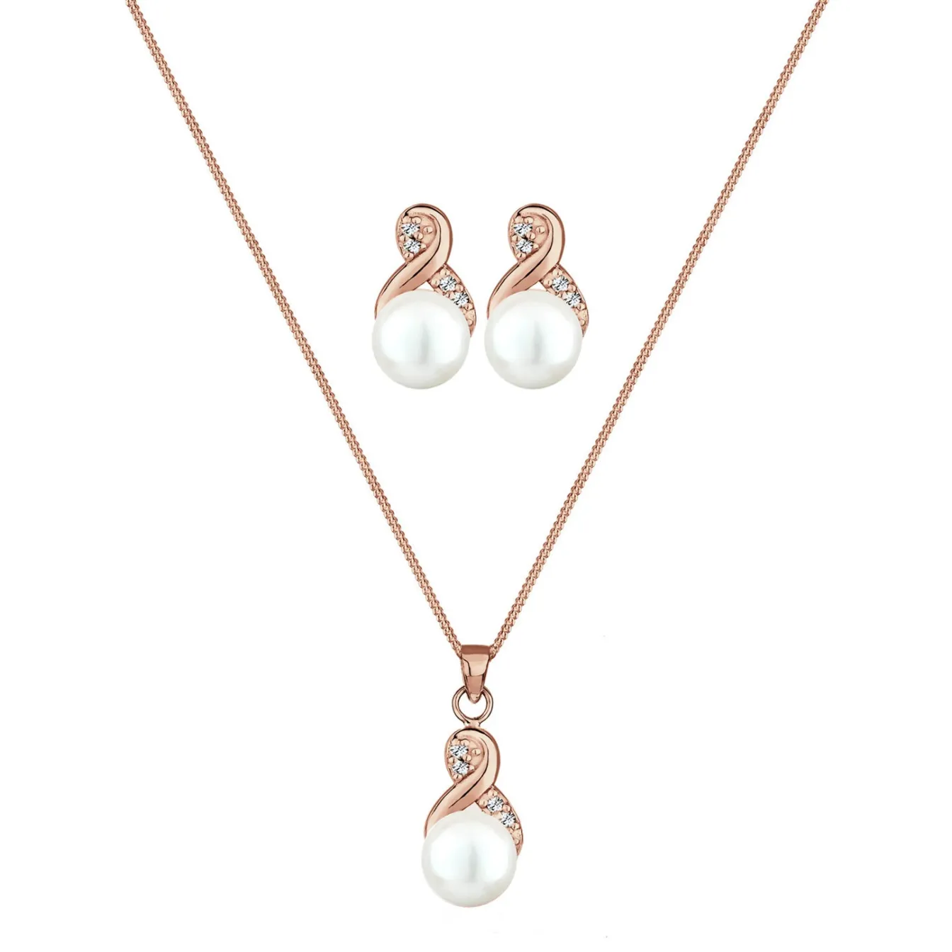 Elli "Schmuckset Infinity | Süßwasserperle, Kristall ( Weiß )< Roségold|Symbol-schmuck