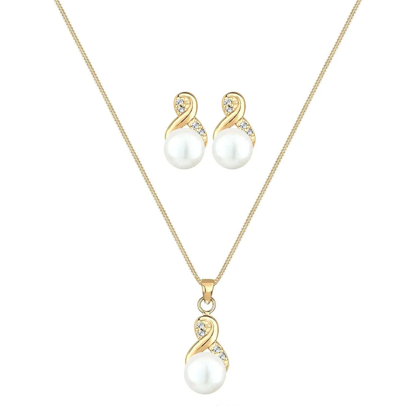 Elli "Schmuckset Infinity | Süßwasserperle, Kristall ( Weiß )< Roségold|Symbol-schmuck
