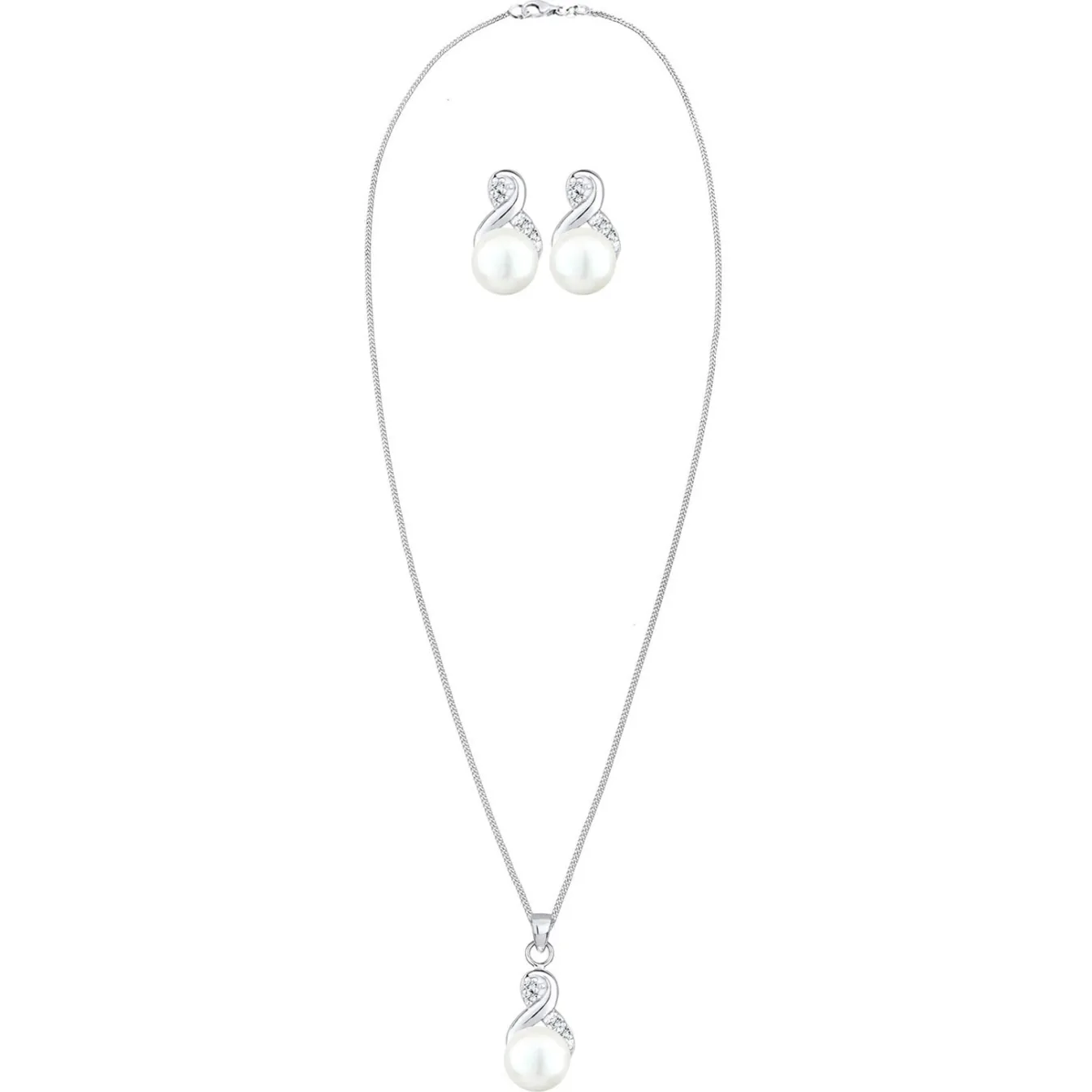 Elli "Schmuckset Infinity | Süßwasserperle, Kristall ( Weiß )< Roségold|Symbol-schmuck