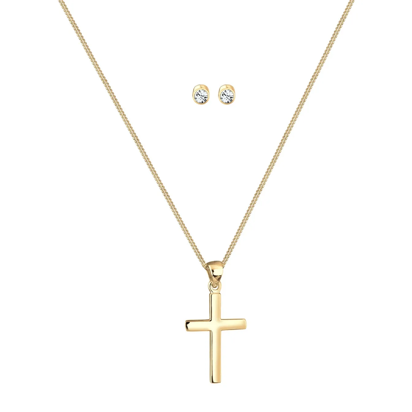 Elli "Schmuckset Kreuz | Kristall (Weiß)< Roségold|Symbol-schmuck