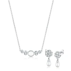 Elli "Schmuckset  Kugel | Süßwasserperle, Kristall ( Weiß )< Schmucksets|Schmucksets