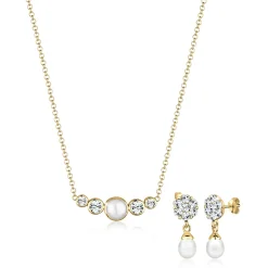 Elli "Schmuckset  Kugel | Süßwasserperle, Kristall ( Weiß )< Schmucksets|Schmucksets