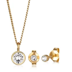 Elli "Schmuckset Solitär | Glas Kristalle (Weiß)< Vergoldet|Schmucksets