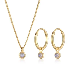 Elli "Schmuckset Solitär | Labradorit (Grau)< Vergoldet|Schmucksets