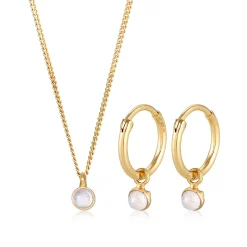 Elli "Schmuckset Solitär | Mondstein (Rosa)< Vergoldet|Schmucksets