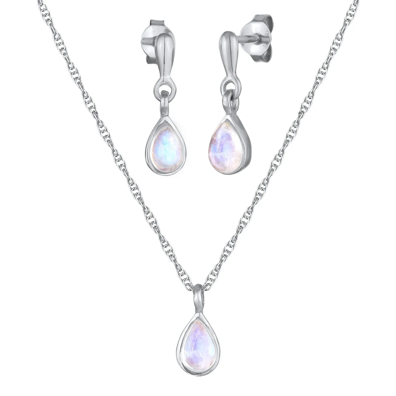 Elli "Schmuckset Tropfen | Mondstein (Weiß)< Schmucksets|Schmucksets