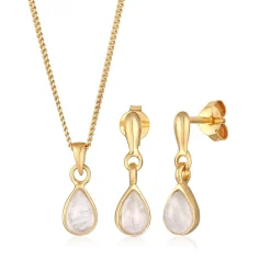 Elli "Schmuckset Tropfen | Mondstein (Weiß)< Schmucksets|Schmucksets