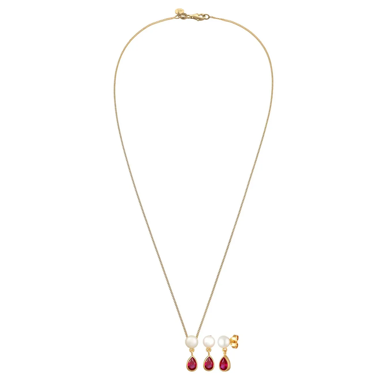 Elli "Schmuckset Tropfen | Süßwasserperle, Rubin (rot)< Schmucksets|Schmucksets
