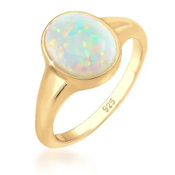 Elli "Siegelring | Opal ( Weiß )< Ringe|Vergoldet