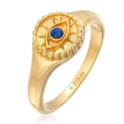 Elli "Siegelring Evil Eye | synthetischer Opal (Blau)< Vergoldet|Symbol-schmuck