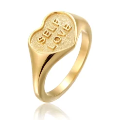 Elli "Siegelring Herz SELF LOVE< Vergoldet|Symbol-schmuck