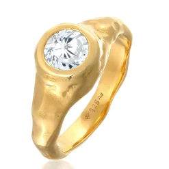 Elli "Siegelring Organic | Zirkonia ( Weiß )< Ringe|Vergoldet
