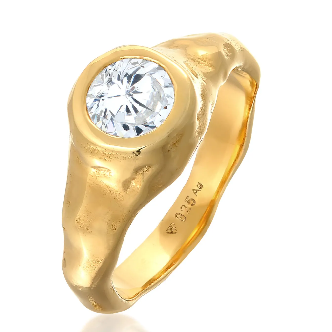 Elli "Siegelring Organic | Zirkonia ( Weiß )< Ringe|Vergoldet